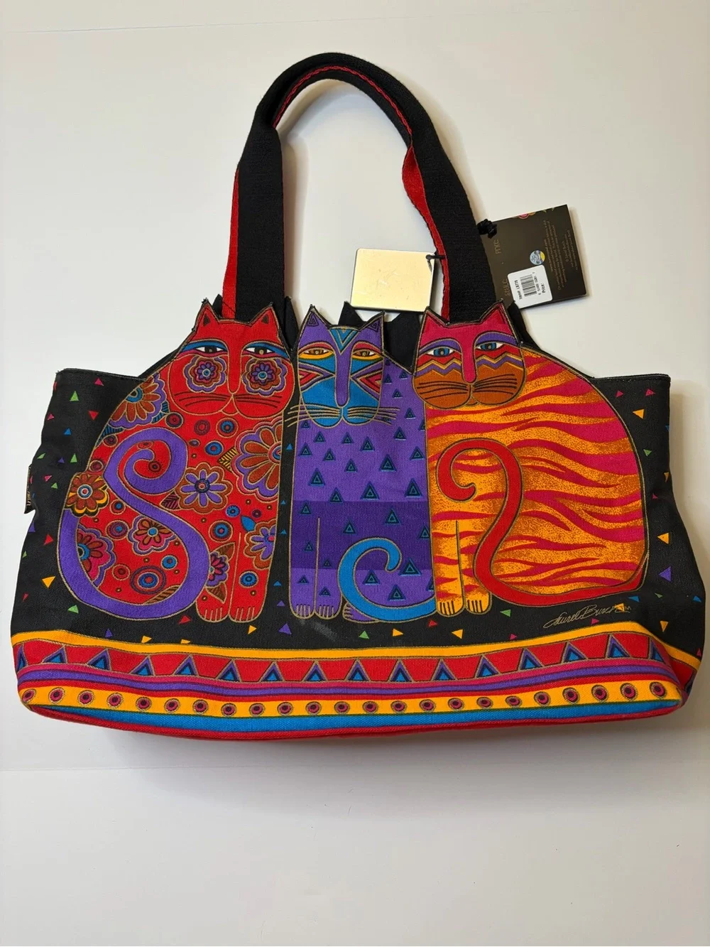 Laurel Burch Feline Friends Large Cut-Out Cats Canvas Tote Bag NWT